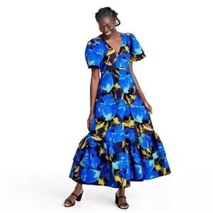 C.John Rogers Target BlueFloral Puff Sleeve Dress